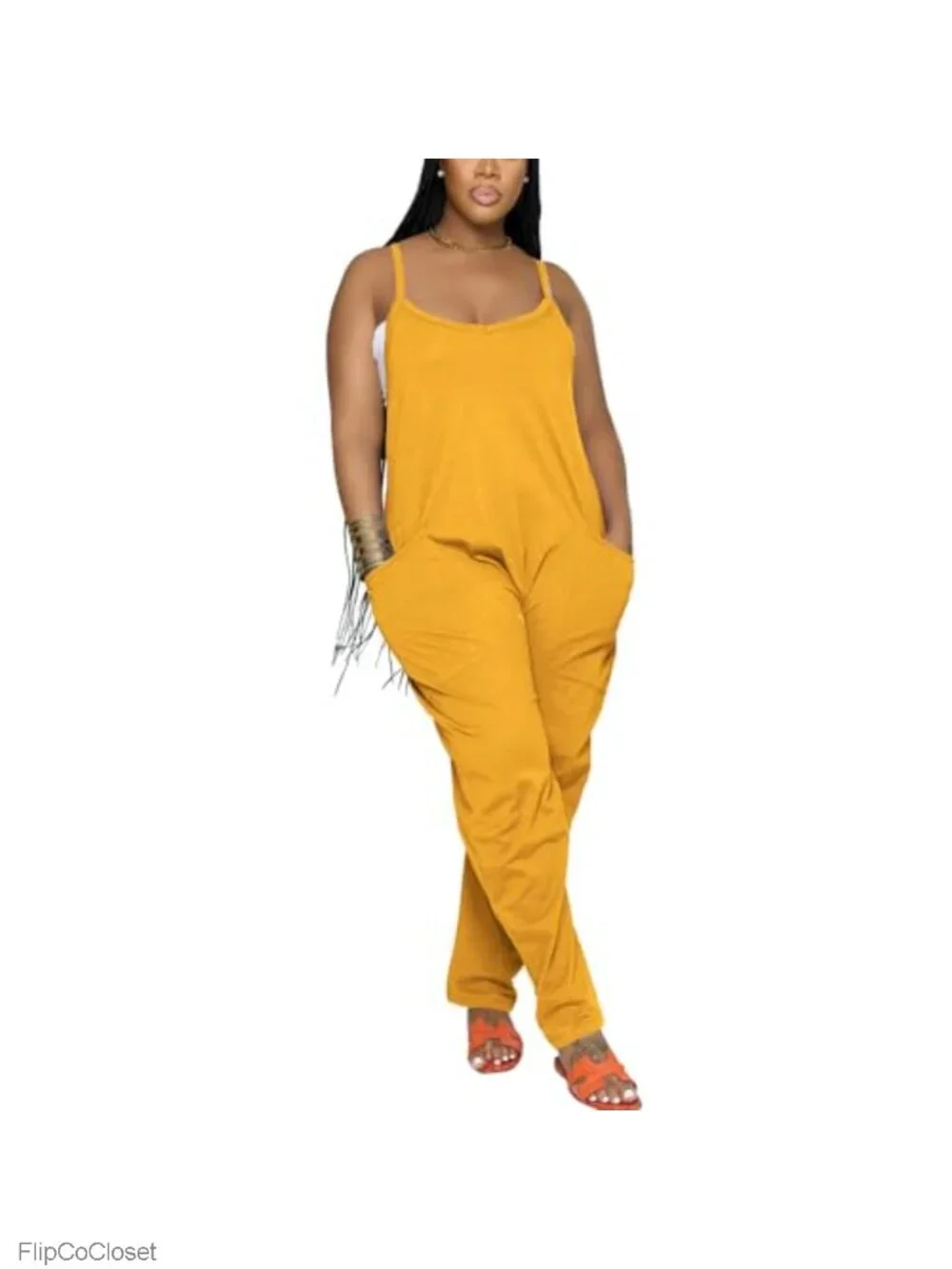 Womens Loose Fit Sleeveless Overalls Jumpsuit with Pockets